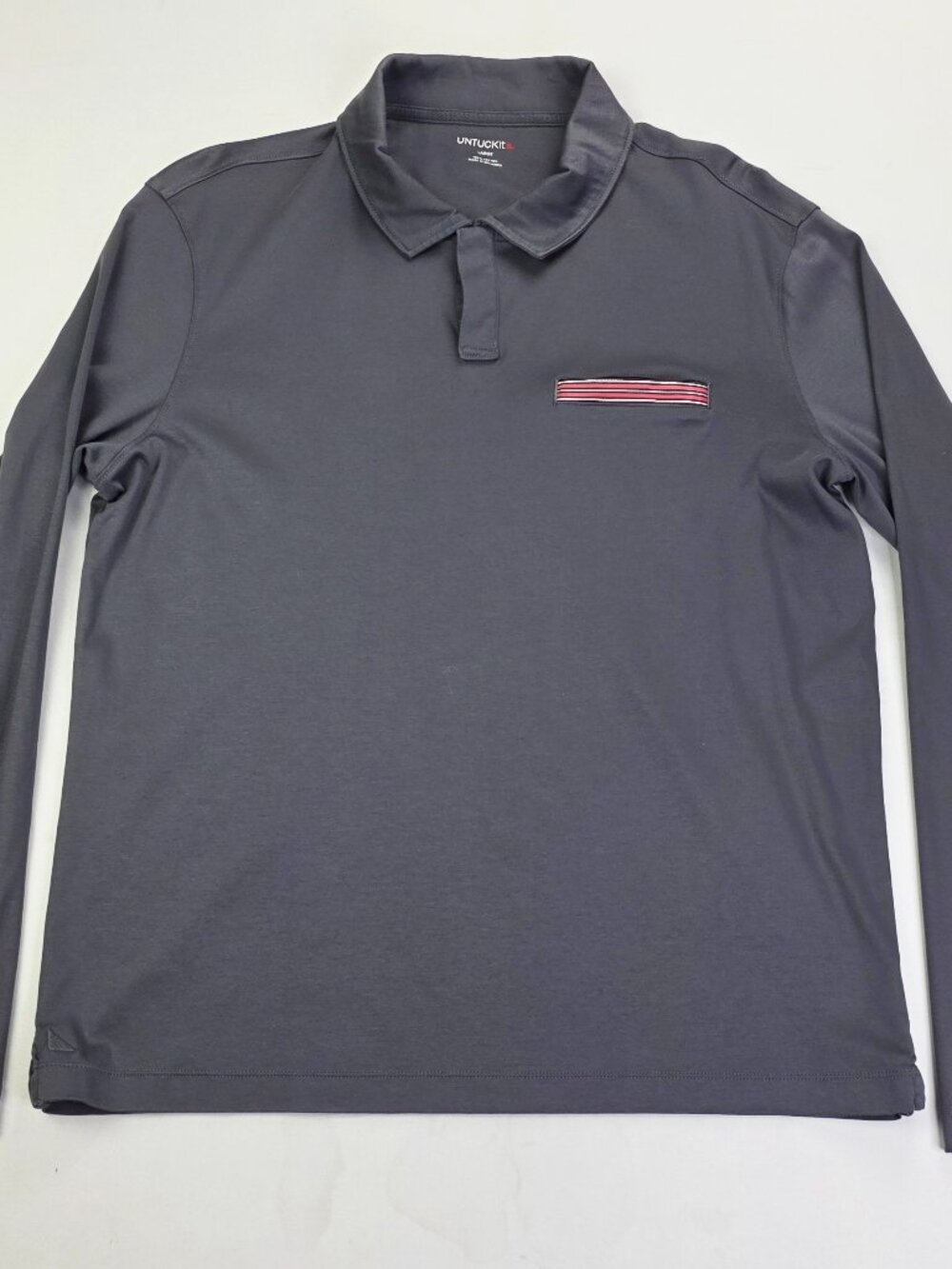 Untuckit Gray Hidden Buttons Long Sleeve Mens Size Large Long Sleeve Pocket Polo
